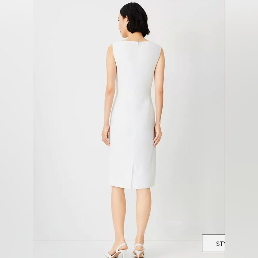 Ann Taylor White Herringbone Linen Sheath Dress - Picture 2 of 10